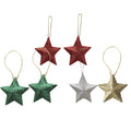 Handmade Christmas Ornaments - 3D Glitter Stars, 2.5inch, Assorted Colours - Gold, Red, Green, Silver, 6pc