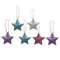 Handmade Christmas Ornaments - 3D Glitter Stars, 2.5inch Assorted Colours- Blue, Purple, Silver, pink, 6pc