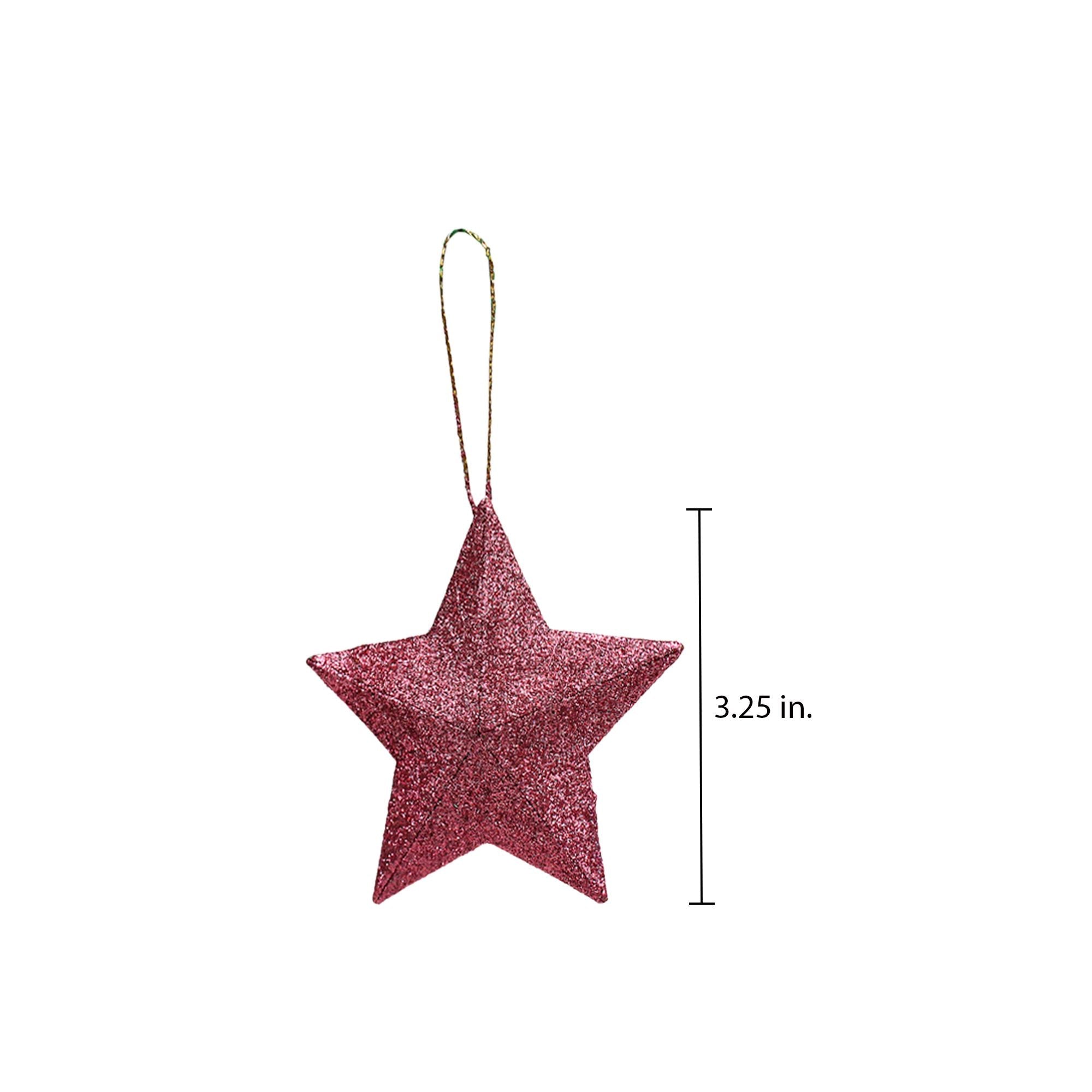 Handmade Christmas Ornaments - 3D Glitter Stars, 3.25inch, Assorted Colours - Blue, Purple, Silver, pink, 4pc