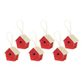 Handmade Christmas Ornaments - Glitter Bird house, Height 2 X Width 2 X Length 1.18inch, Red, 6pc