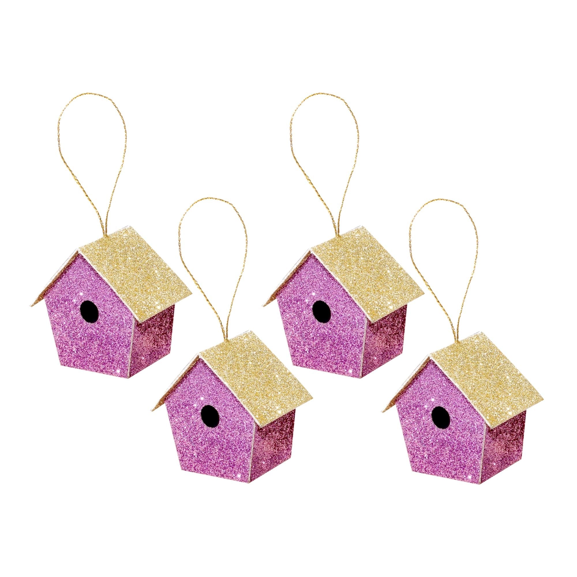 Handmade Christmas Ornaments - Glitter Bird house, Height 2.5 X Width 2.5 X Length1.5inch, Purple, 4pc