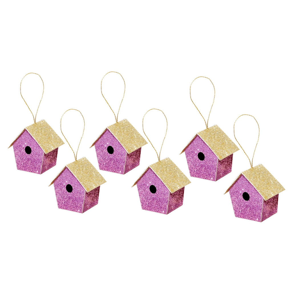 Handmade Christmas Ornaments - Glitter Bird house, Height 2 X Width 2 X Length1.18inch, Purple, 6pc