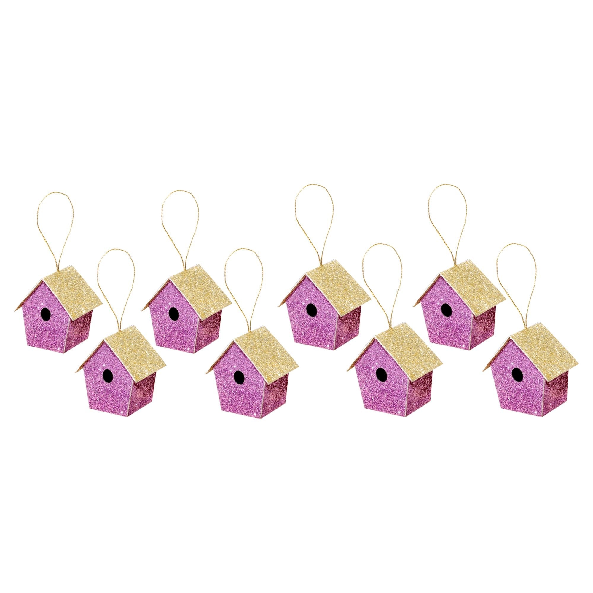 Handmade Christmas Ornaments - Glitter Bird house, Height 1.5 X Width 1.5 X Length1inch, Purple, 8pc