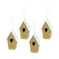 Handmade Christmas Ornaments - Glitter Bird house, Height 2.5 X Width 2.5 X Length 1.5inch, Gold, 4pc