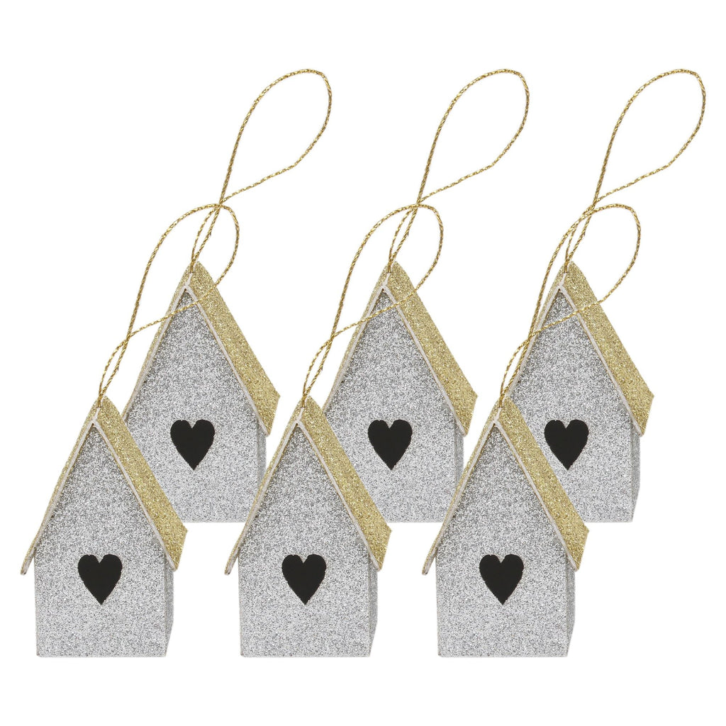 Handmade Christmas Ornaments - Glitter Bird house, Height 2 X Width 2 X Length 1.18inch, Silver, 6pc