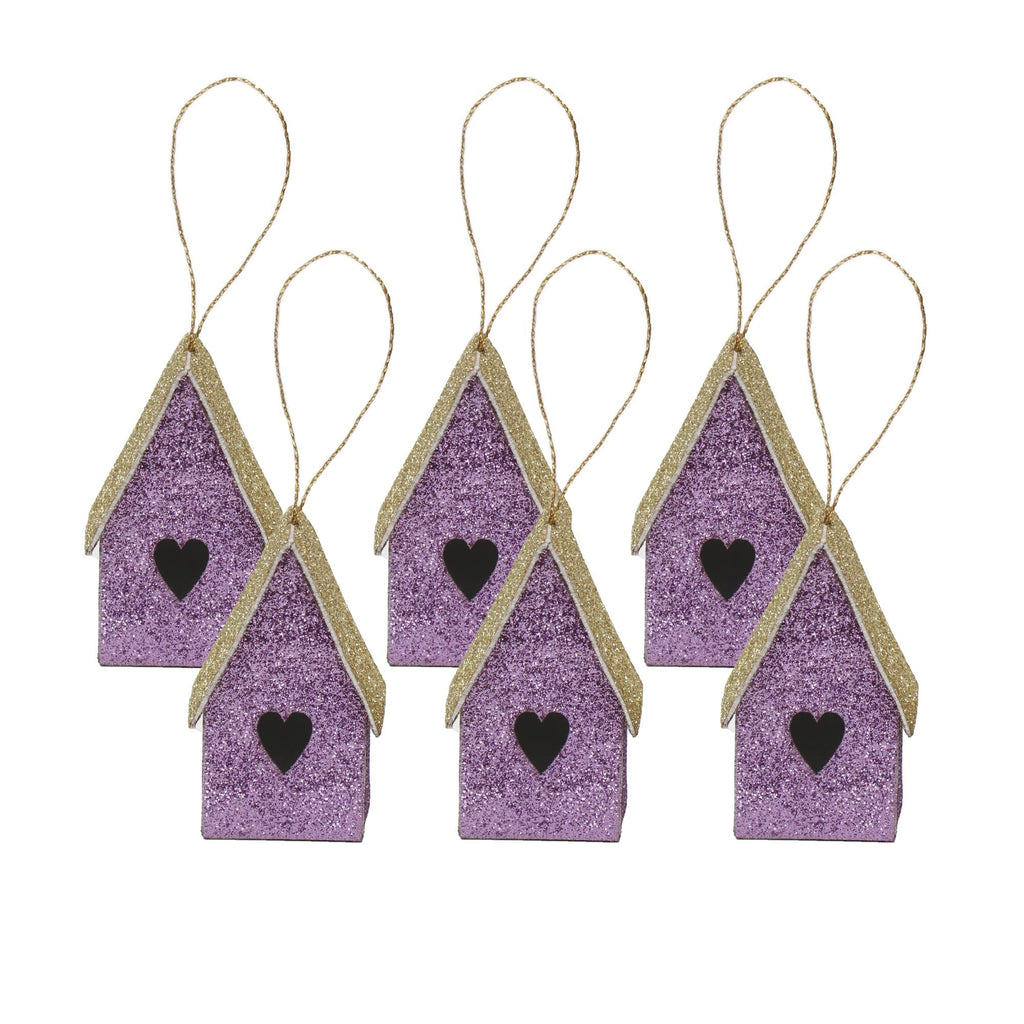 Handmade Christmas Ornaments - Glitter Bird house Height 2 X Width2 X Length1.18inch, Purple, 6pc