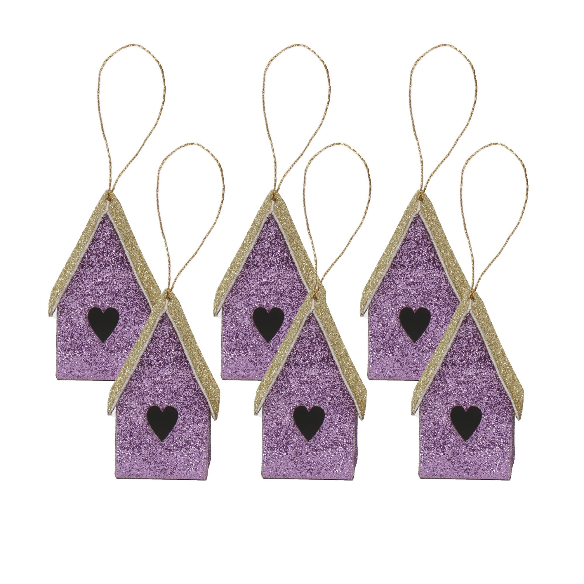 Handmade Christmas Ornaments - Glitter Bird house Height 2 X Width2 X Length1.18inch, Purple, 6pc
