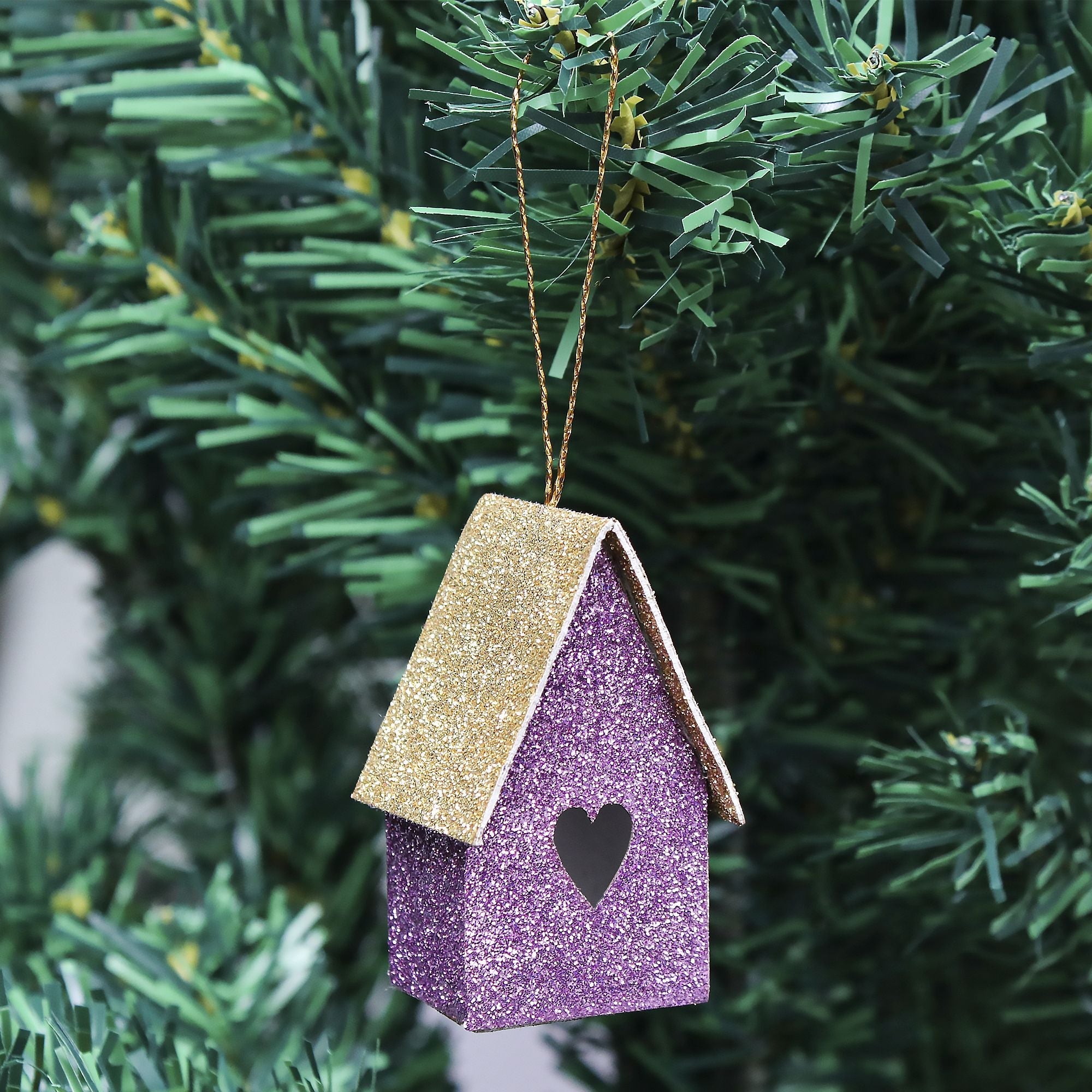 Handmade Christmas Ornaments - Glitter Bird house Height 2 X Width2 X Length1.18inch, Purple, 6pc