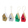Handmade Christmas Ornaments - Glitter Bird house H 2.5 X W 2.5 X L 1.5inch, Assorted Colours - Gold, Red, Green, Silver, 4pc