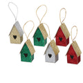 Handmade Christmas Ornaments - Glitter Bird house H 2 X W 2 X L 1.18inch, Assorted Colour - Gold, Red, Green, Silver, 6pc