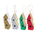 Handmade Christmas Ornaments- Glitter Bird house H 1.5 X W 1.5 X L 1inch, Assorted Colours- Gold, Red, Green, Silver, 8pc
