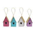 Handmade Christmas Ornaments - Glitter Bird house H 2.5 X W 2.5 X L 1.5inch, Assorted Colours - Blue, Purple, Silver, Pink, 4pc