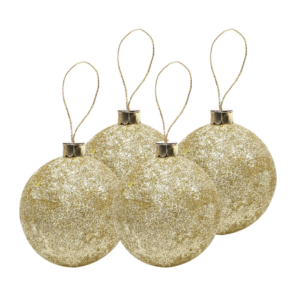 Handmade Christmas Ornaments - Glitter Baubles, 70mm, Gold, 4pc