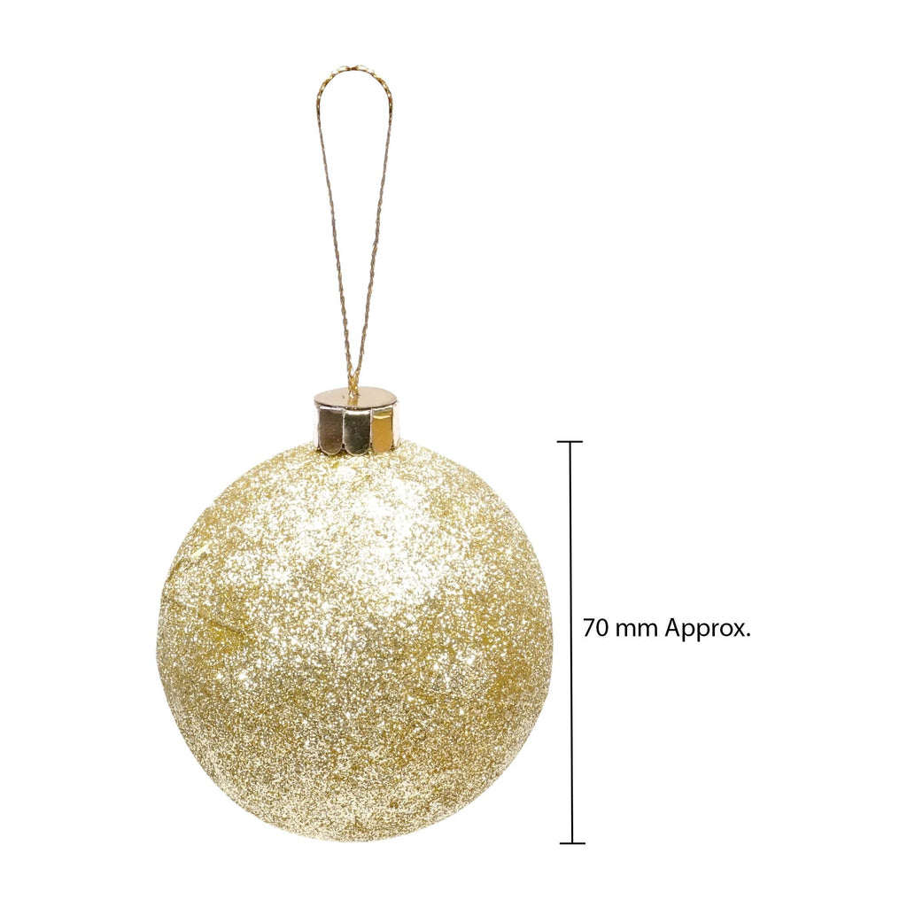 Handmade Christmas Ornaments - Glitter Baubles, 70mm, Gold, 4pc