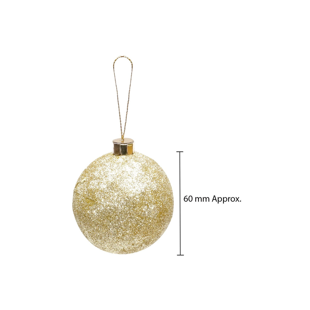 Handmade Christmas Ornaments - Glitter Baubles, 60mm, Gold, 6pc