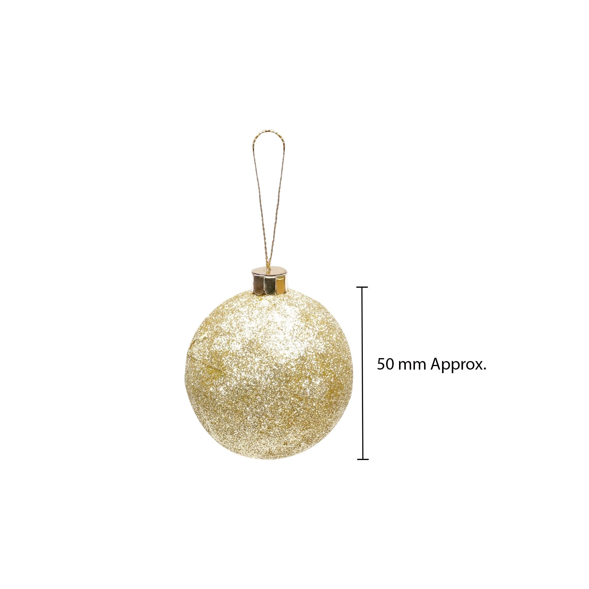 Handmade Christmas Ornaments - Glitter Baubles, 50mm, Gold, 8pc