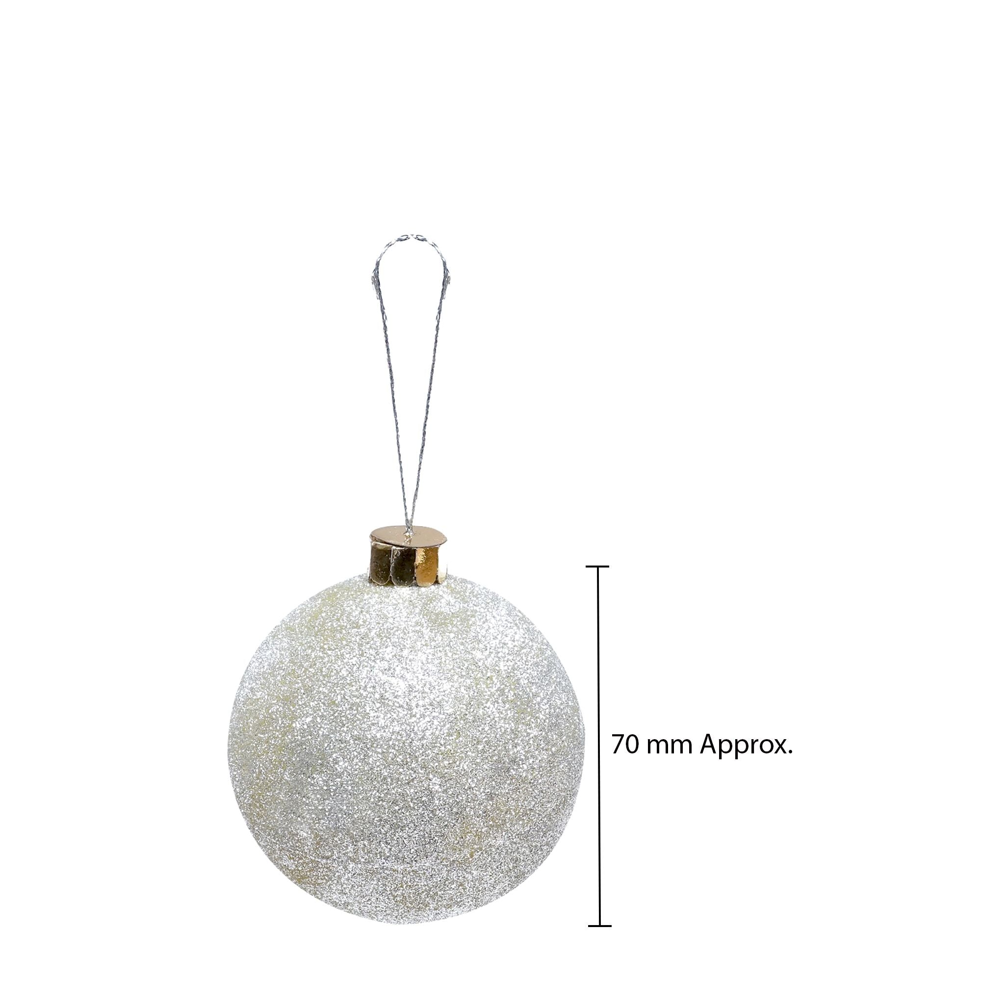 Handmade Christmas Ornaments - Glitter Baubles, 70mm, Silver, 4pc