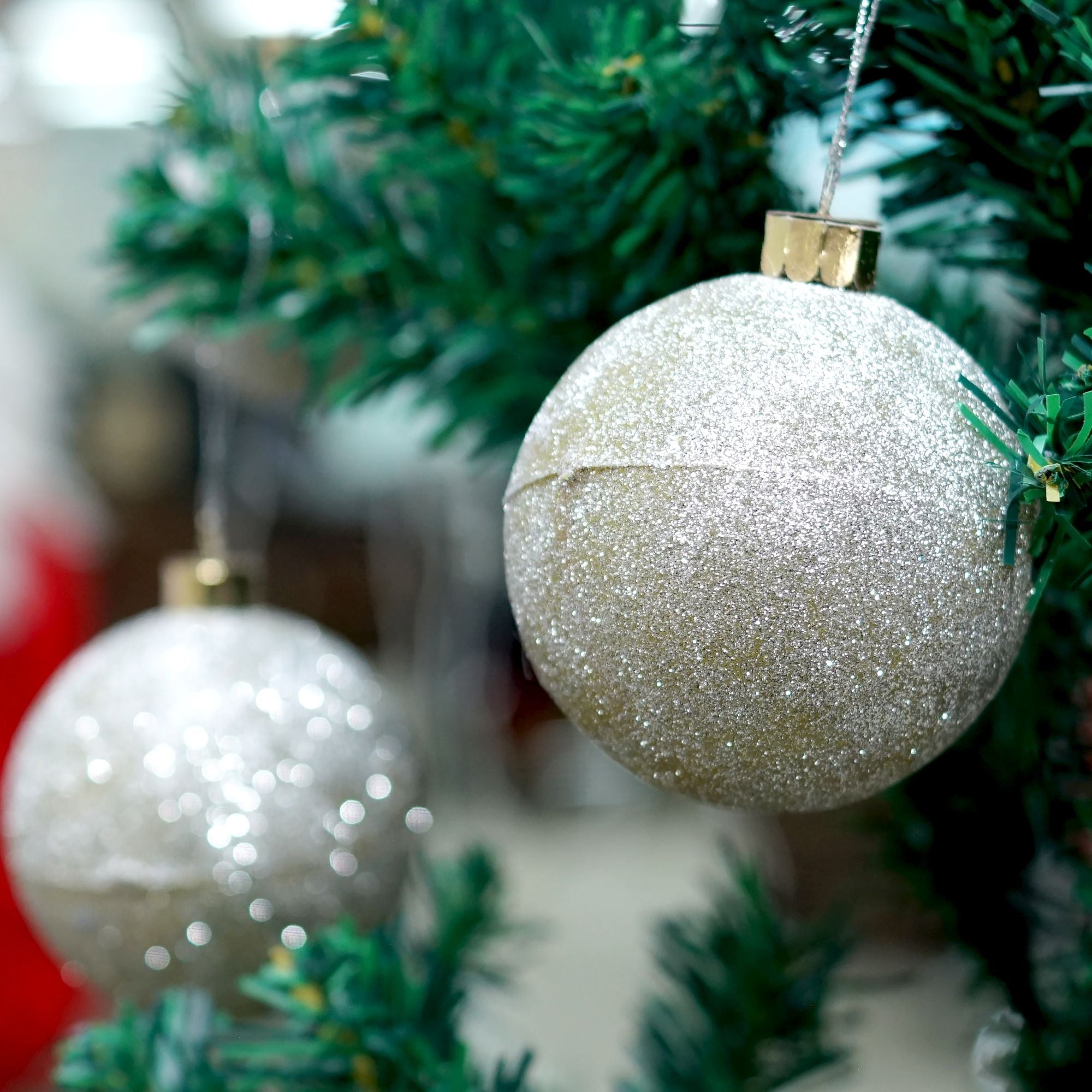 Handmade Christmas Ornaments - Glitter Baubles, 50mm, Silver, 8pc