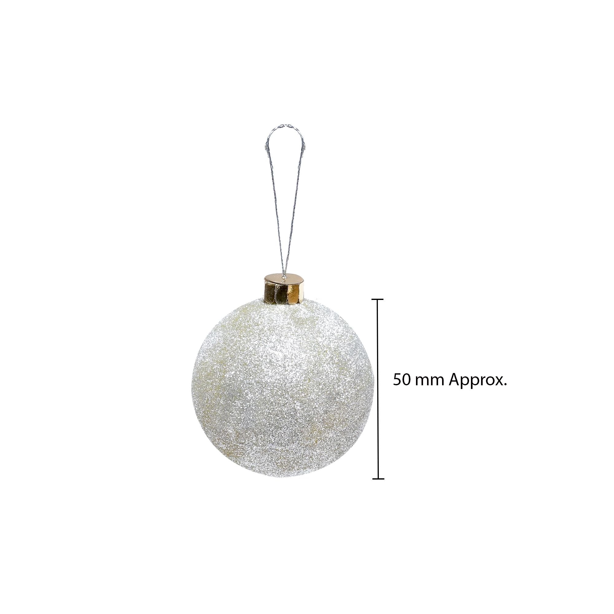 Handmade Christmas Ornaments - Glitter Baubles, 50mm, Silver, 8pc