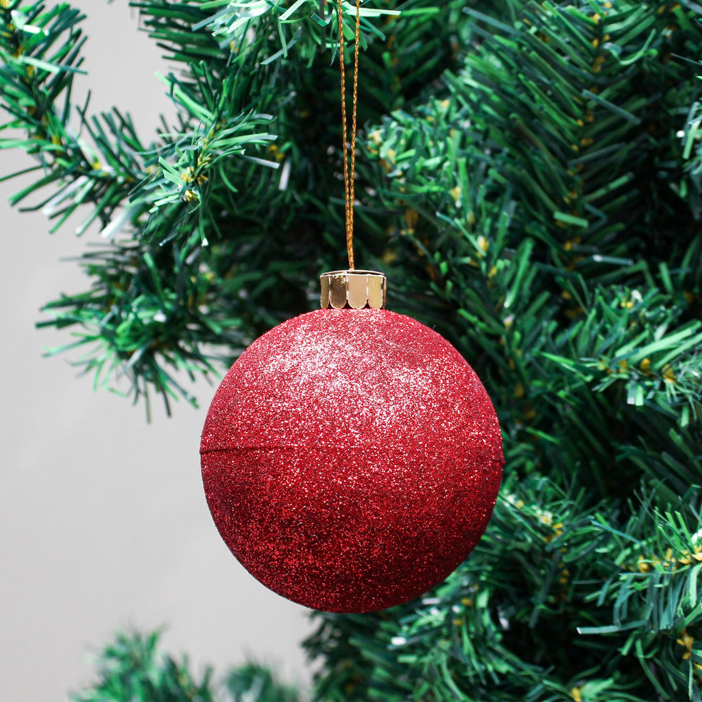Handmade Christmas Ornaments - Glitter Baubles, 70mm, Red, 4pc