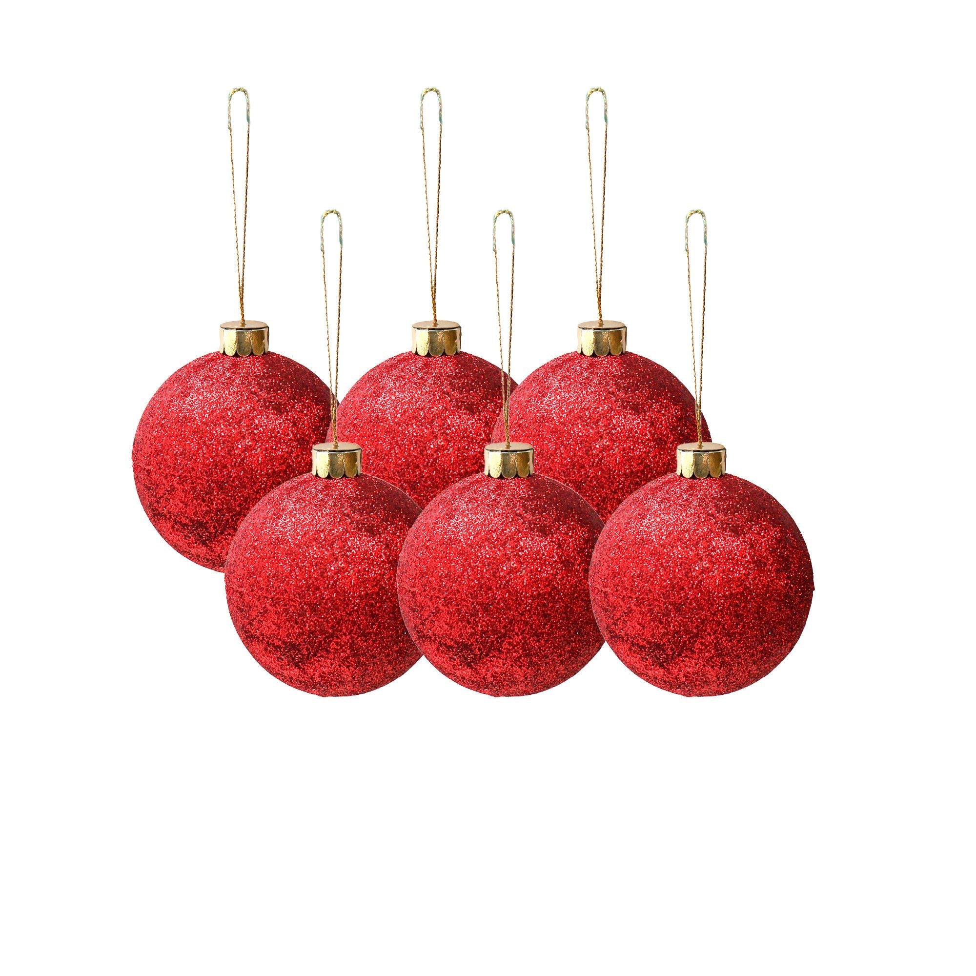 Handmade Christmas Ornaments - Glitter Baubles, 60mm Red, 6pc