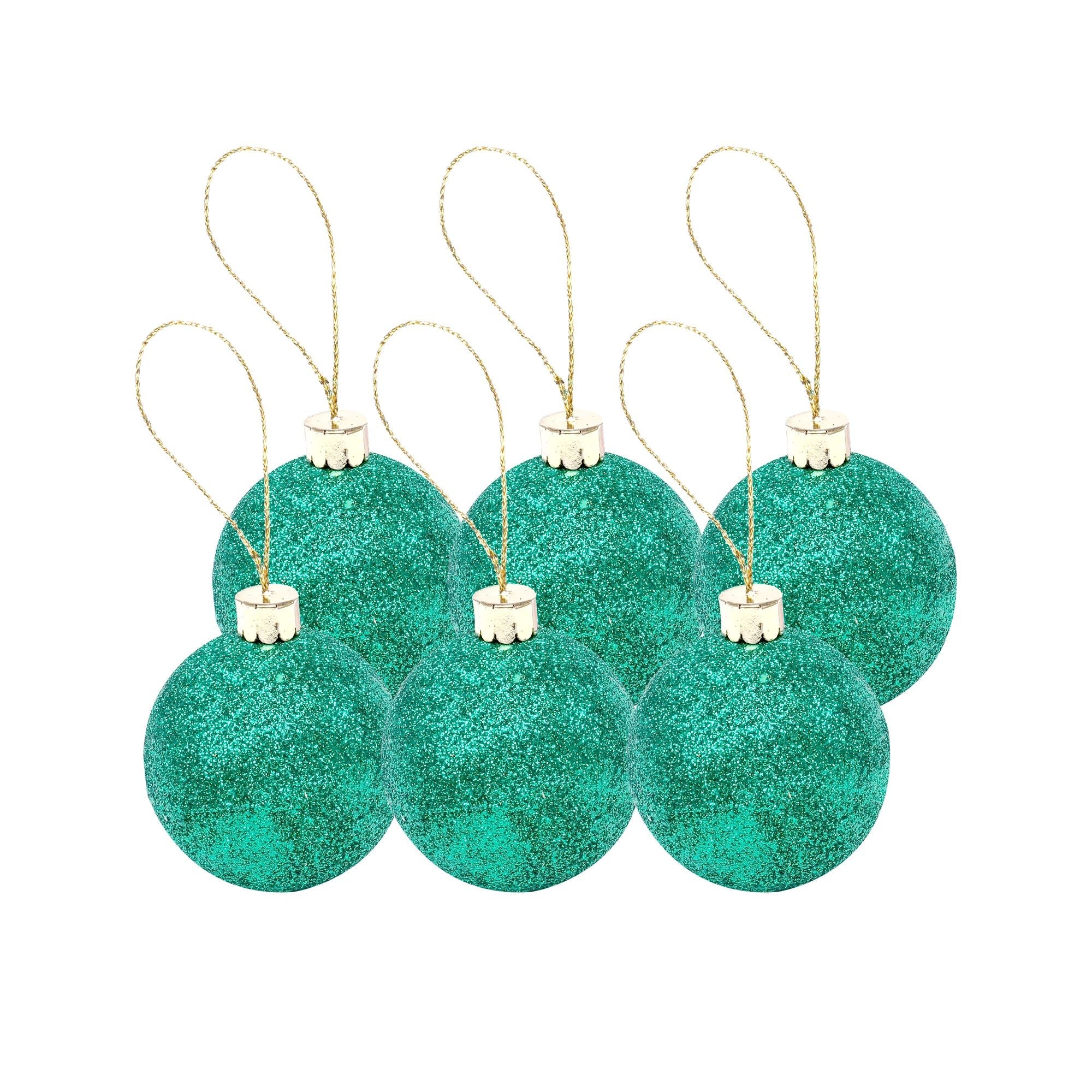 Handmade Christmas Ornaments - Glitter Baubles, 60mm, Green, 6pc