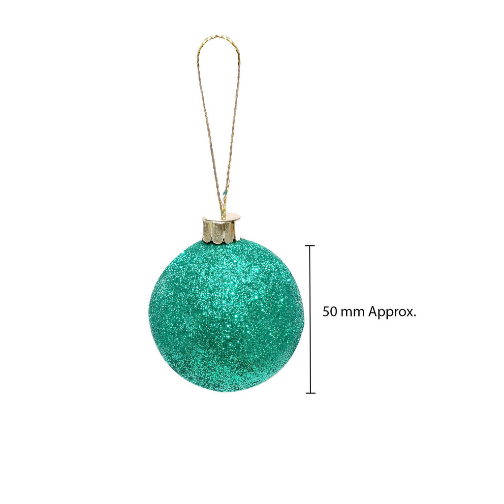 Handmade Christmas Ornaments - Glitter Baubles, 50mm, Green, 8pc