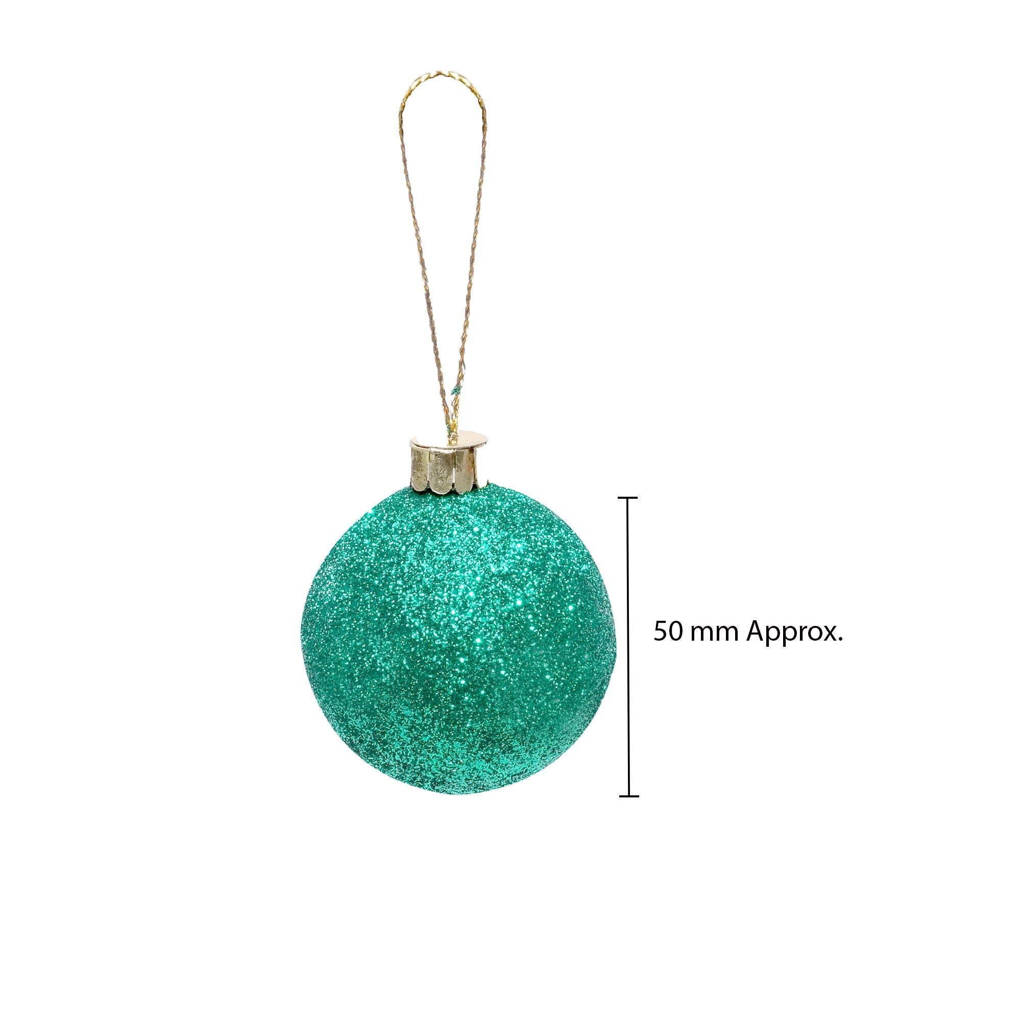 Handmade Christmas Ornaments - Glitter Baubles, 50mm, Green, 8pc