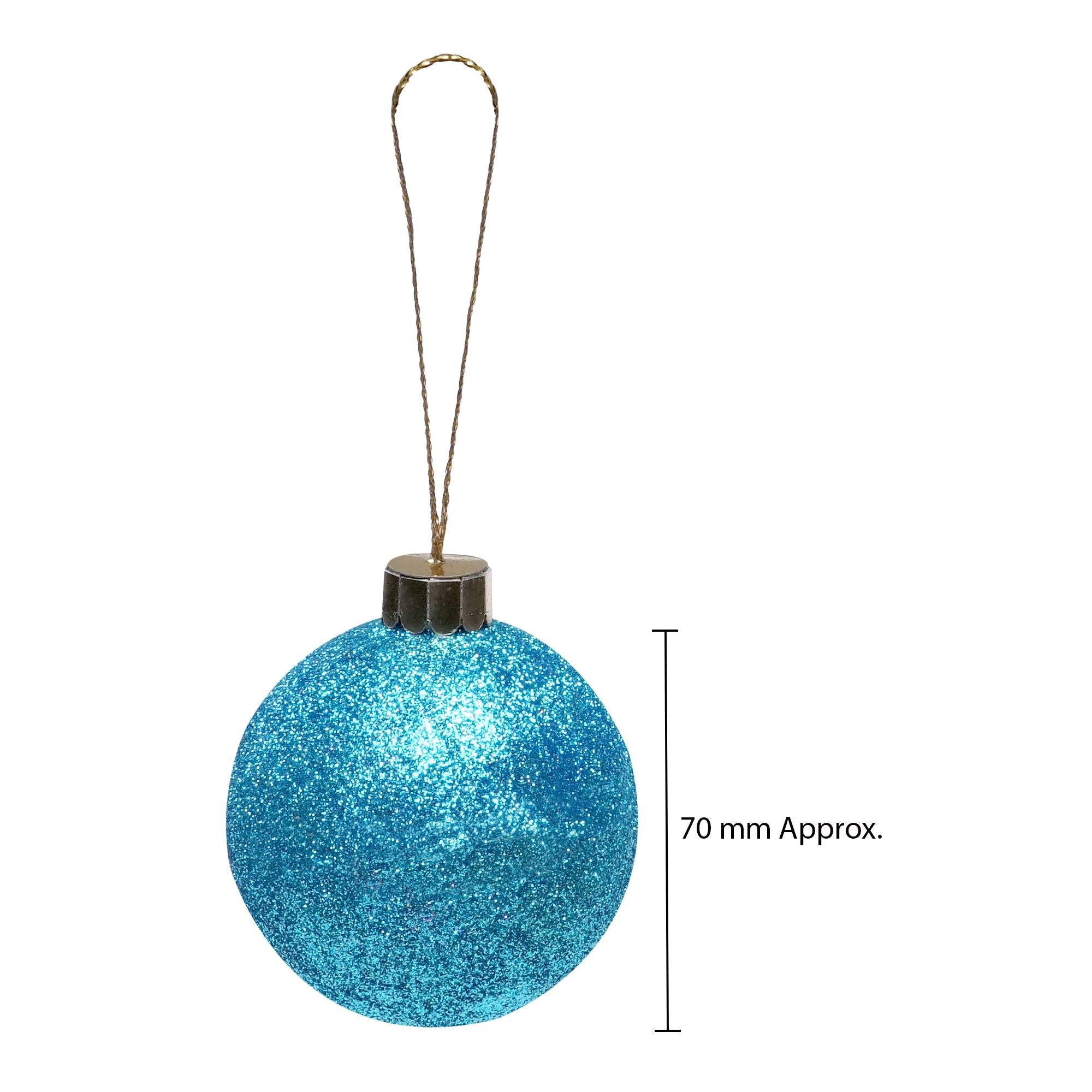 Handmade Christmas Ornaments - Glitter Baubles, 70mm, Blue, 4pc