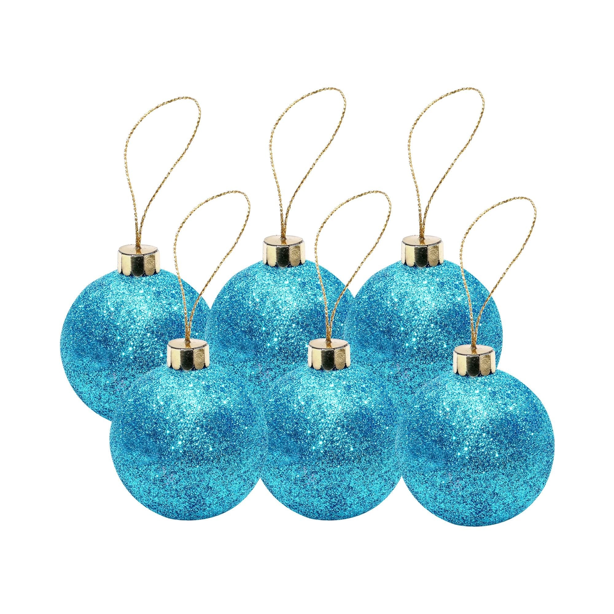 Handmade Christmas Ornaments - Glitter Baubles, 60mm, Blue, 6pc