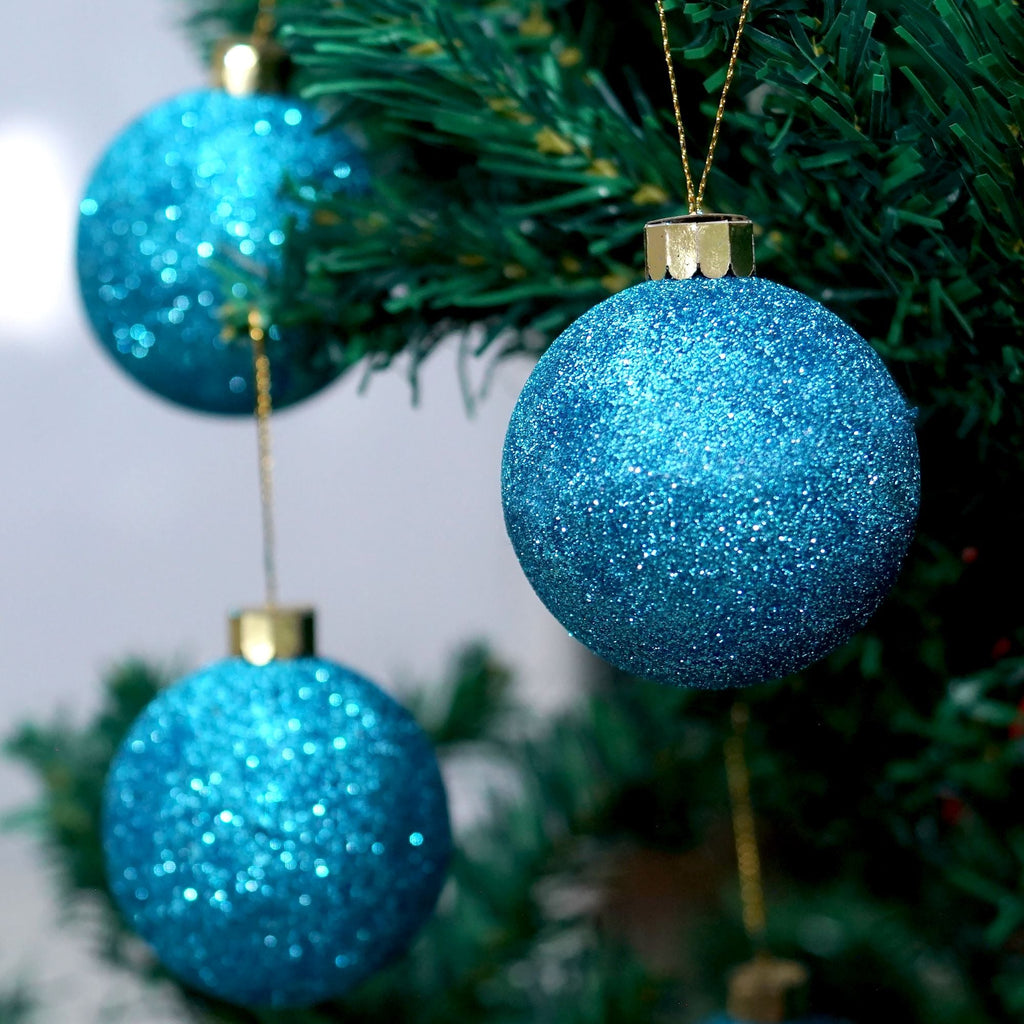 Handmade Christmas Ornaments - Glitter Baubles, 60mm, Blue, 6pc