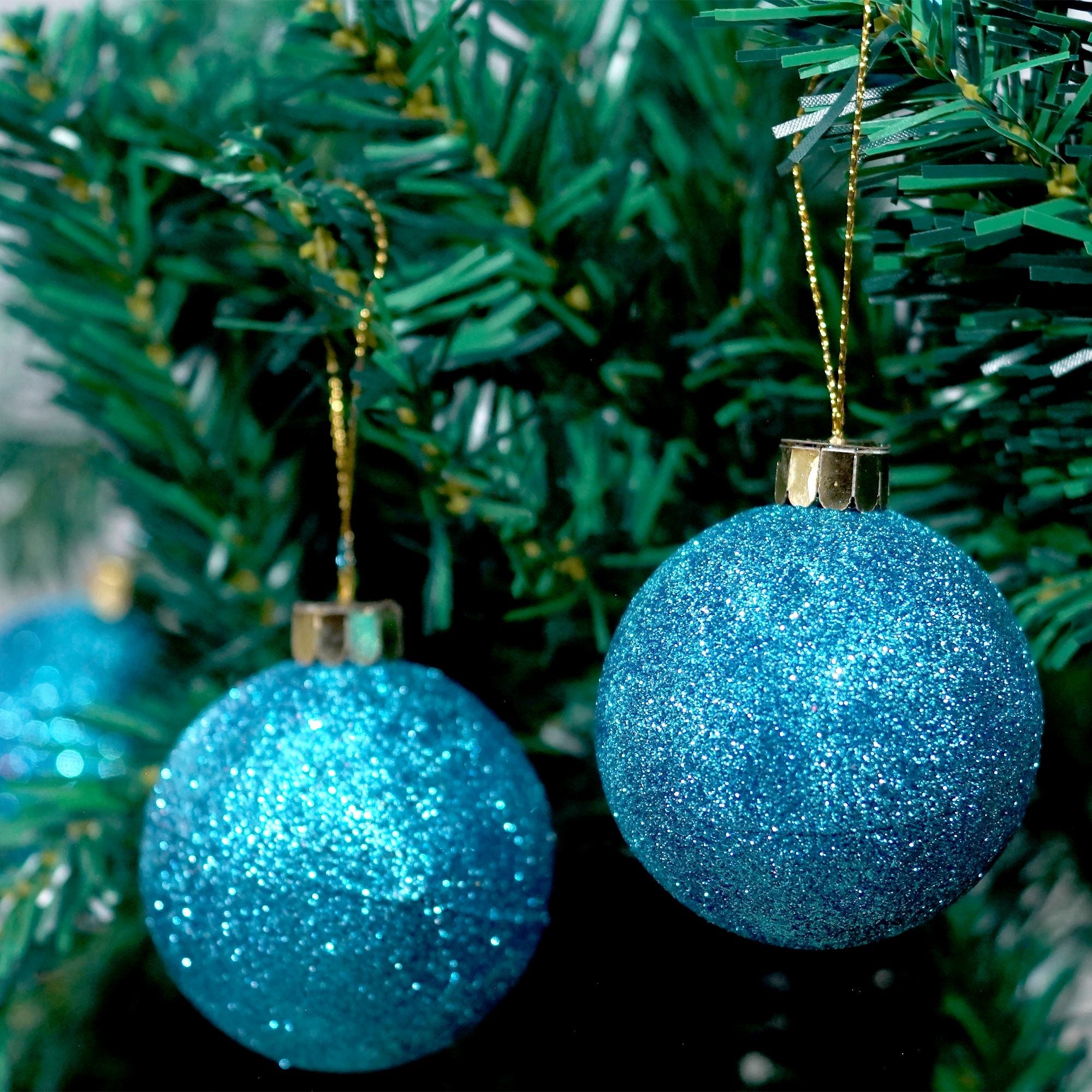 Handmade Christmas Ornaments - Glitter Baubles, 50mm, Blue, 8pc
