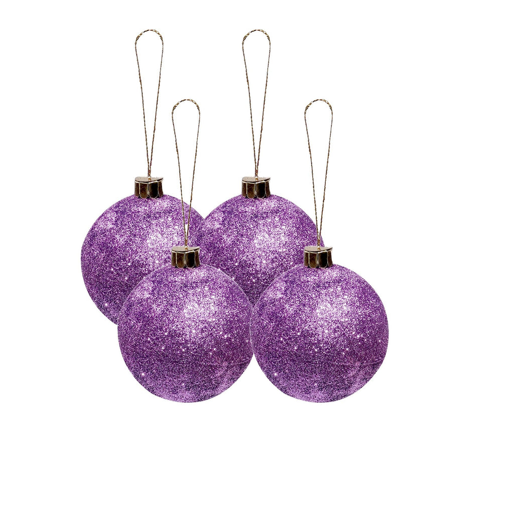 Handmade Christmas Ornaments - Glitter Baubles, 70mm, Purple, 4pc