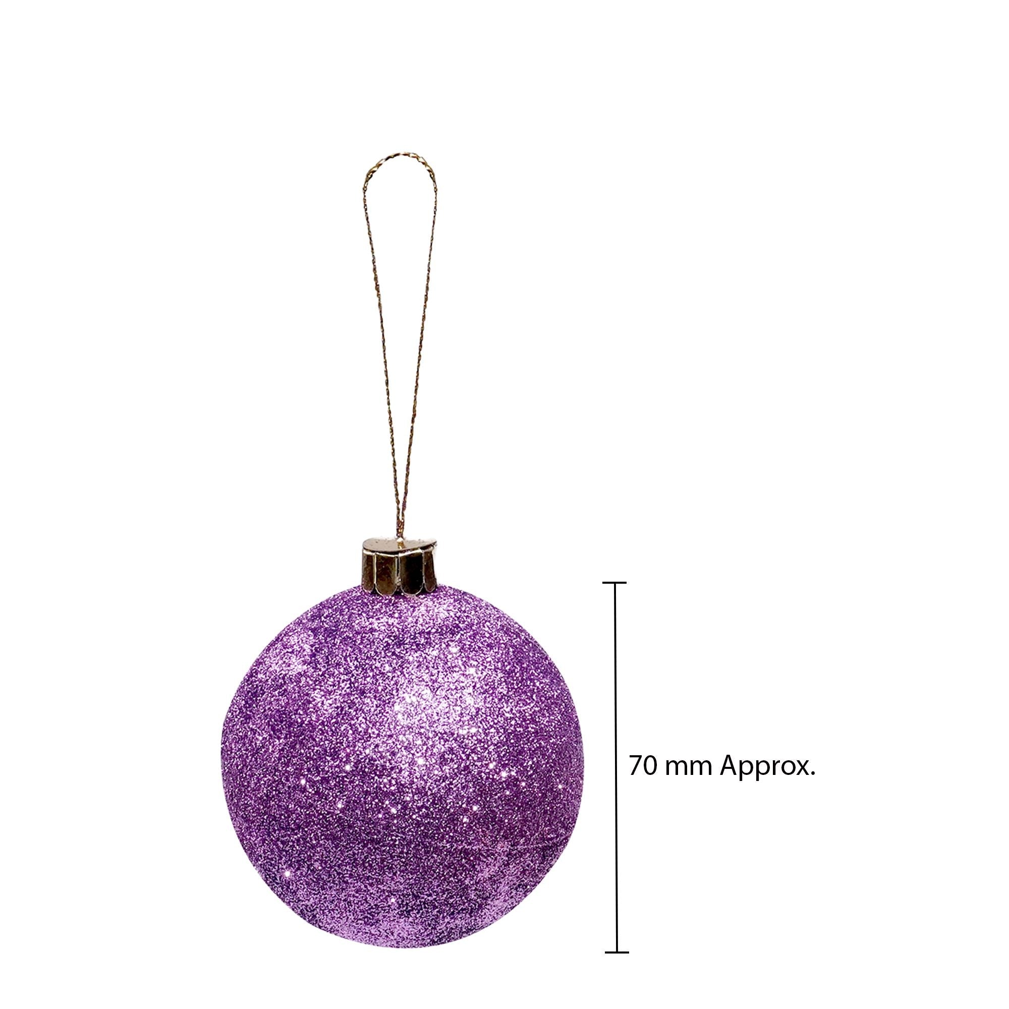 Handmade Christmas Ornaments - Glitter Baubles, 70mm, Purple, 4pc