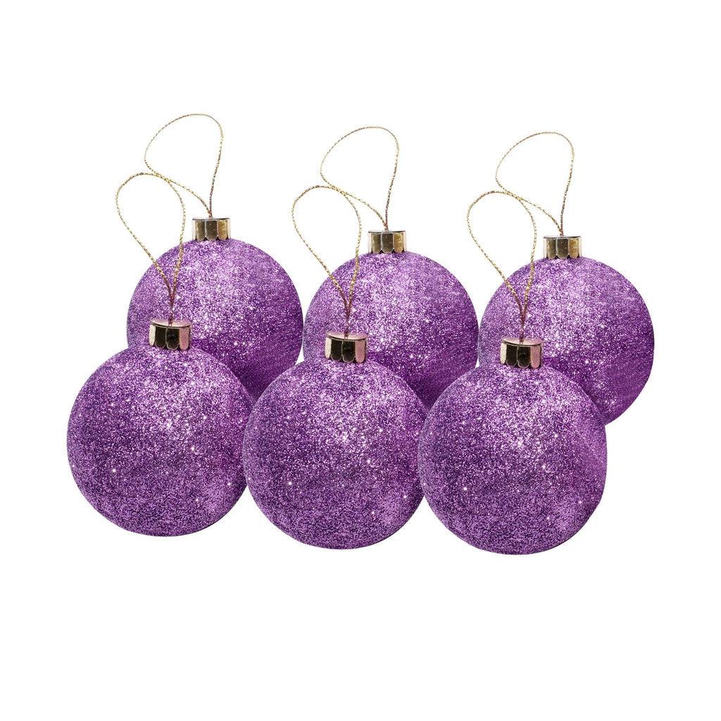 Handmade Christmas Ornaments - Glitter Baubles, 60mm, Purple, 6pc