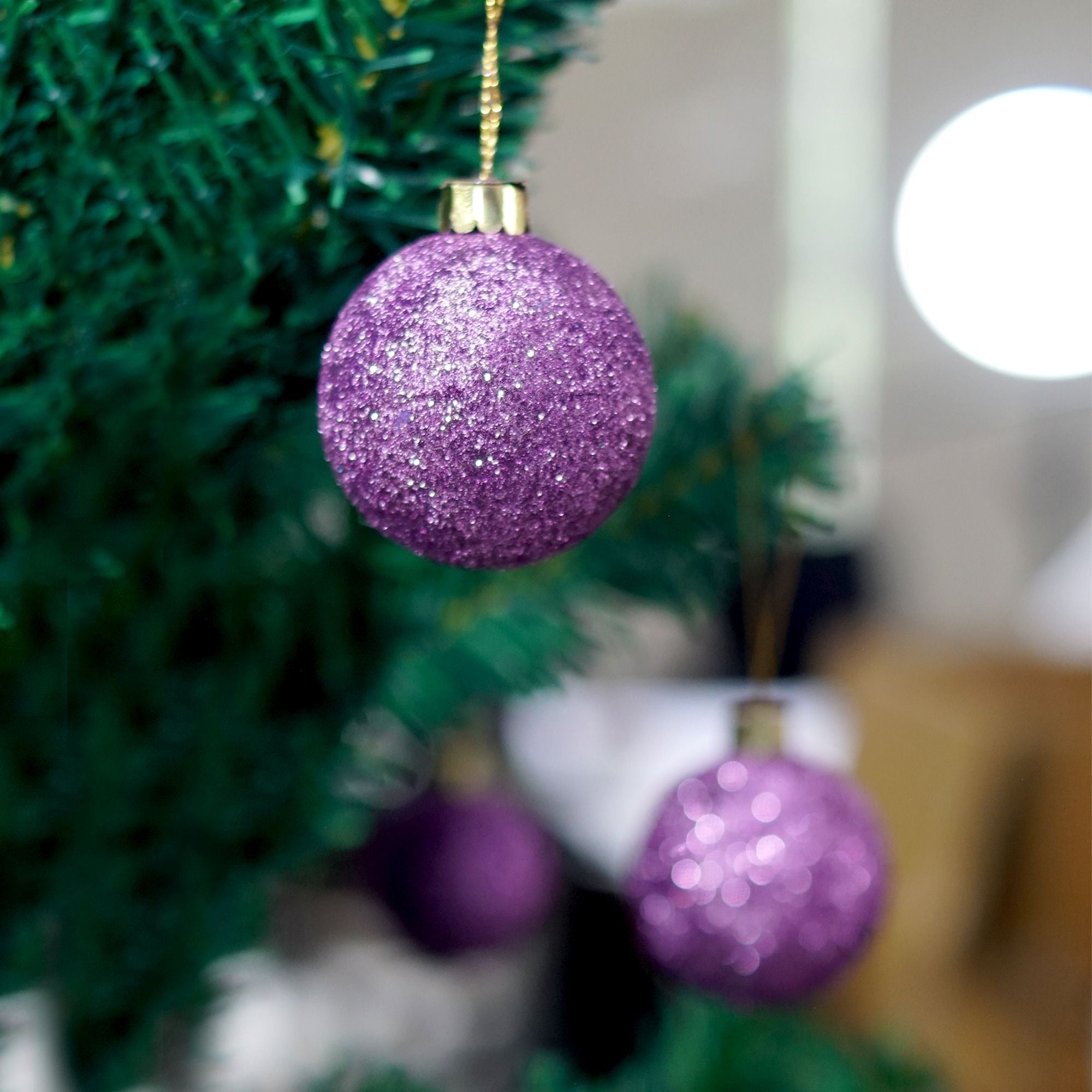 Handmade Christmas Ornaments - Glitter Baubles, 60mm, Purple, 6pc