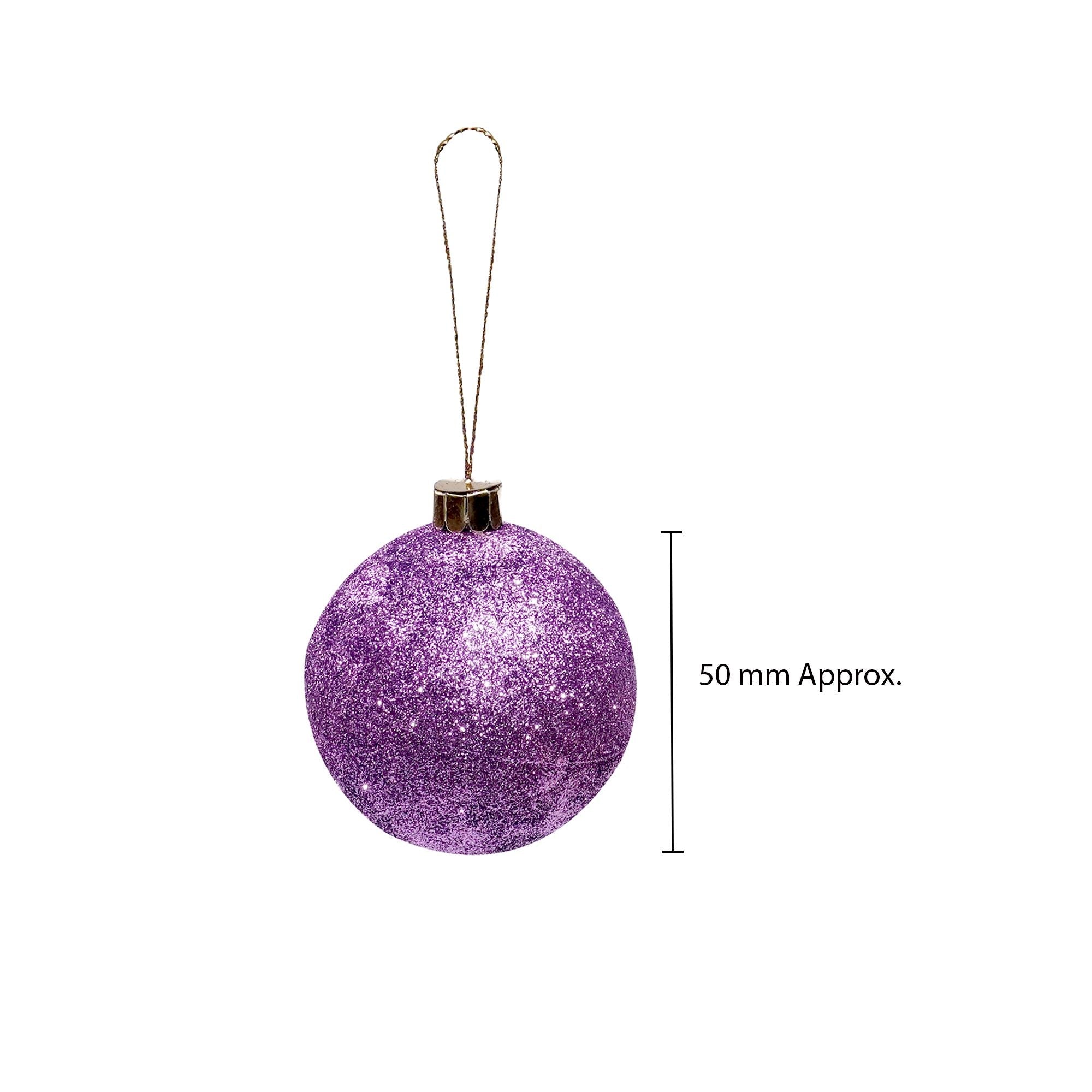Handmade Christmas Ornaments - Glitter Baubles, 50mm, Purple, 8pc