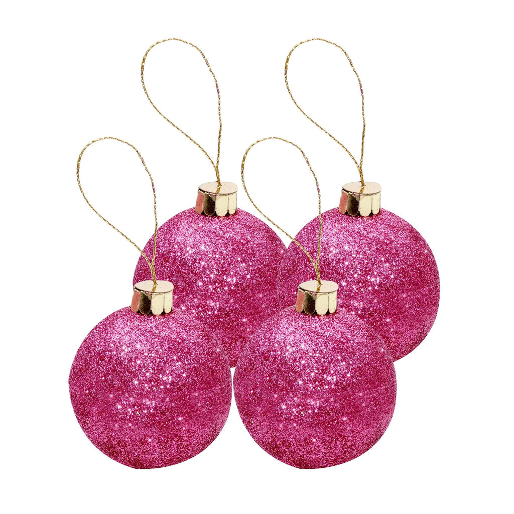 Handmade Christmas Ornaments - Glitter Baubles, 70mm, Pink, 4pc