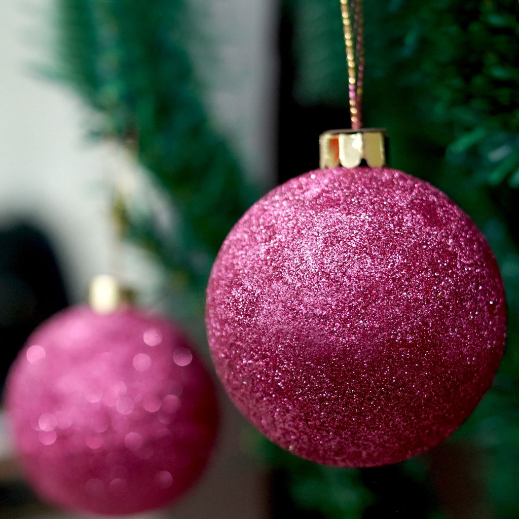 Handmade Christmas Ornaments - Glitter Baubles, 60mm, Pink, 6pc