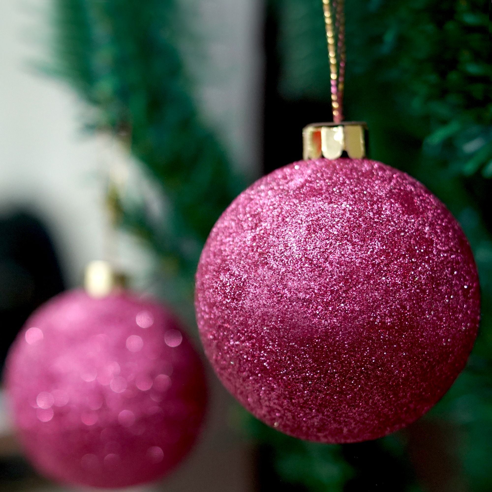 Handmade Christmas Ornaments - Glitter Baubles, 60mm, Pink, 6pc