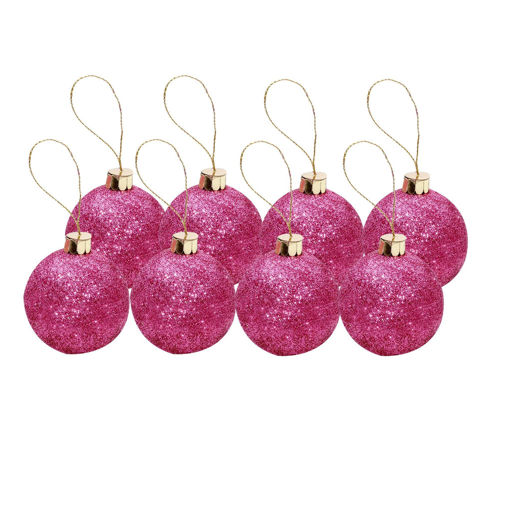 Handmade Christmas Ornaments-  Glitter Baubles, 50mm, Pink, 8pc
