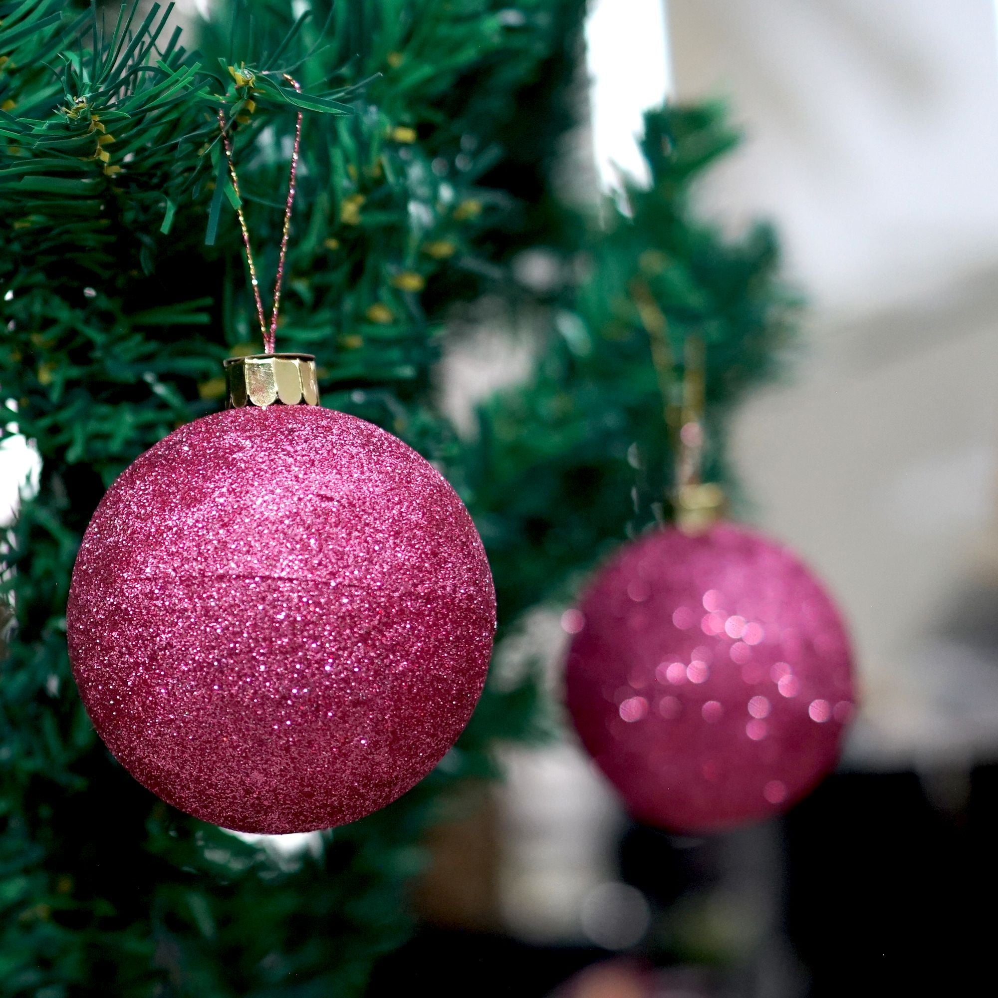 Handmade Christmas Ornaments-  Glitter Baubles, 50mm, Pink, 8pc