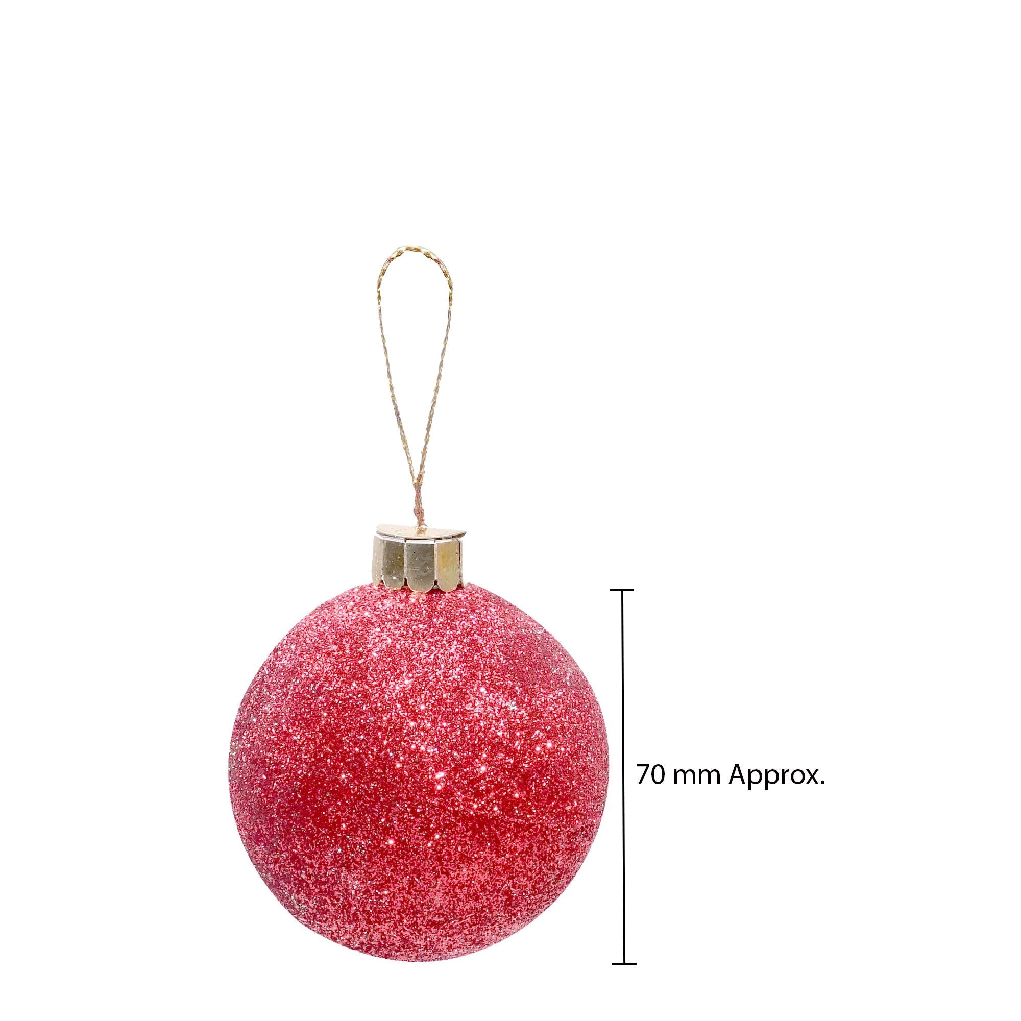 Handmade Christmas Ornaments - Glitter Baubles, 70mm, Assorted Colours - Gold, Red, Green, Silver, 4pc