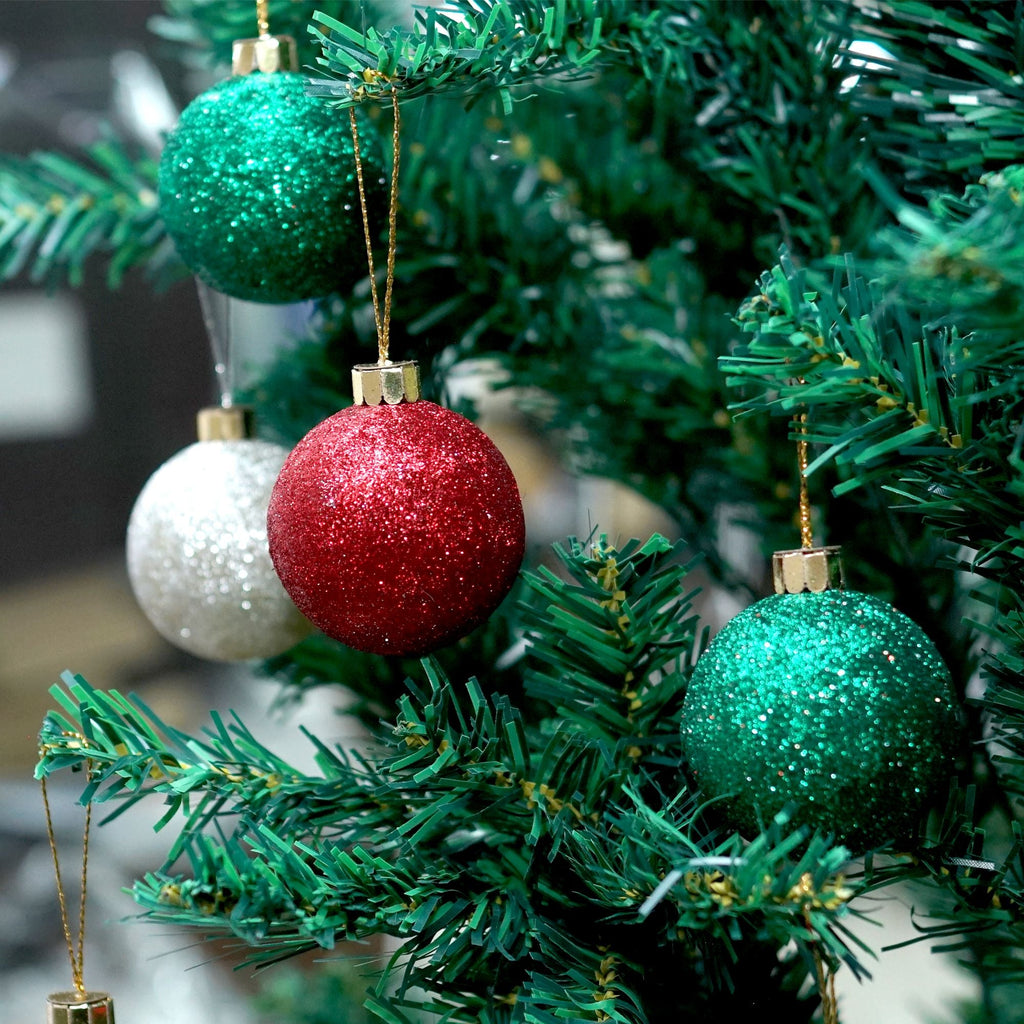 Handmade Christmas Ornaments - Glitter Baubles, 50mm, Assorted Colours - Gold, Red, Green, Silver, 8pc