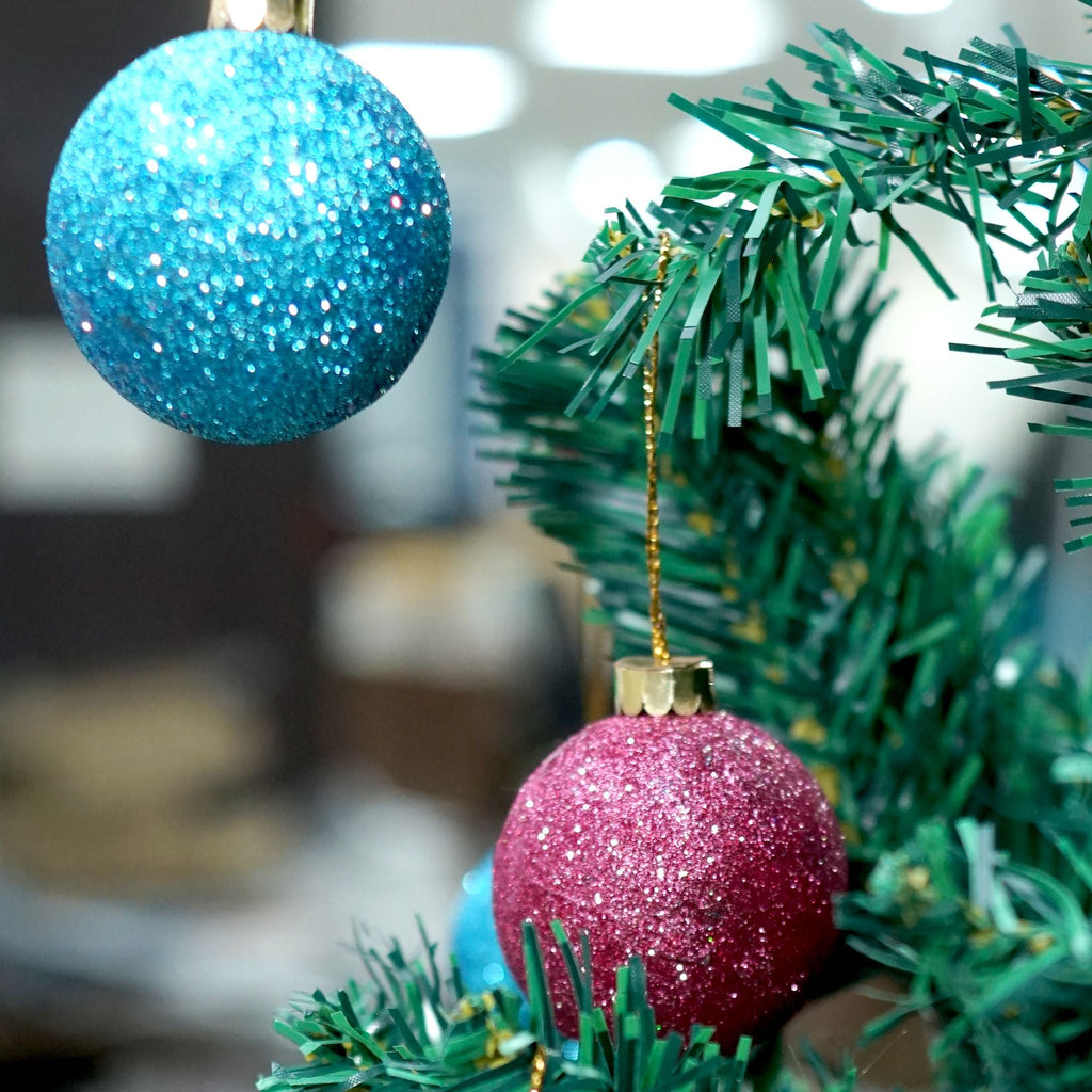 Handmade Christmas Ornaments - Glitter Baubles, 50mm, Assorted Colours - Blue, Purple, Silver, Pink, 8pc