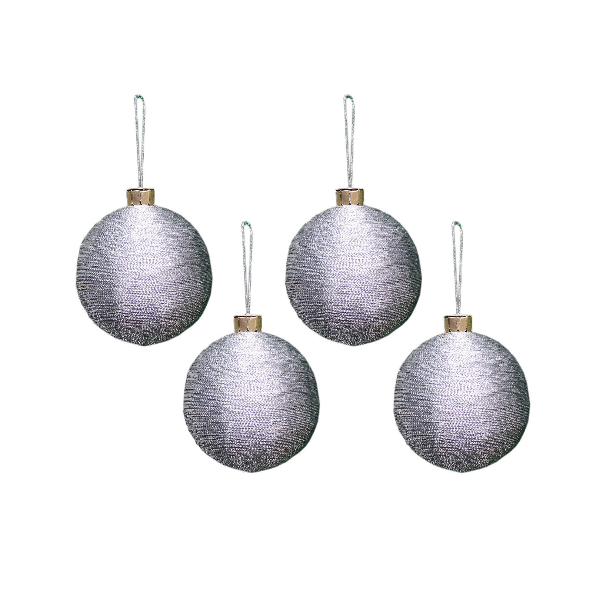 Handmade Christmas Ornaments -Lurex Baubles, 50mm, Silver, 4pc