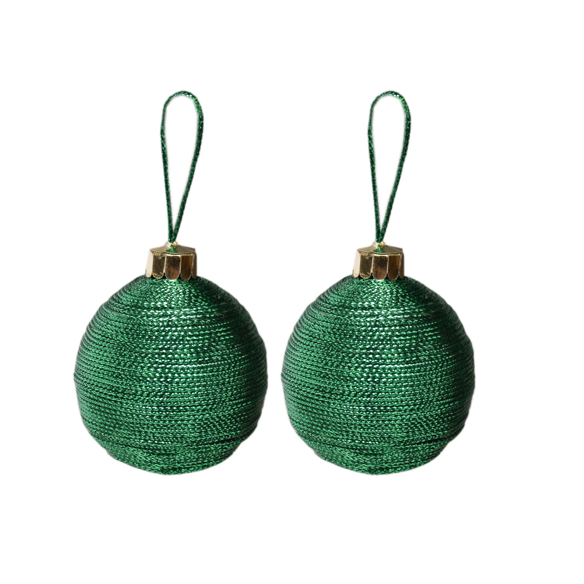 Handmade Christmas Ornaments - Lurex Baubles, 70mm, Green, 2pc