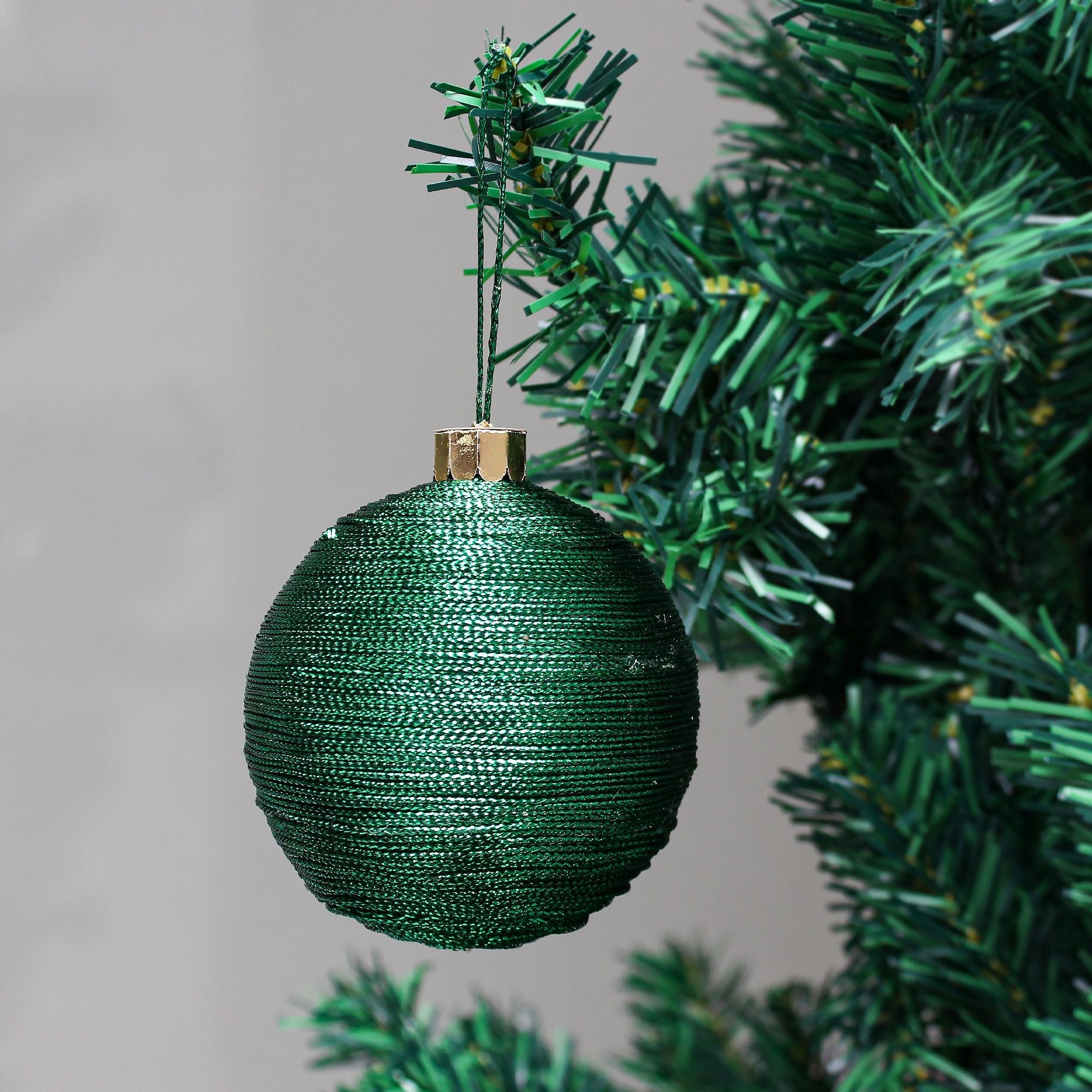 Handmade Christmas Ornaments - Lurex Baubles, 70mm, Green, 2pc
