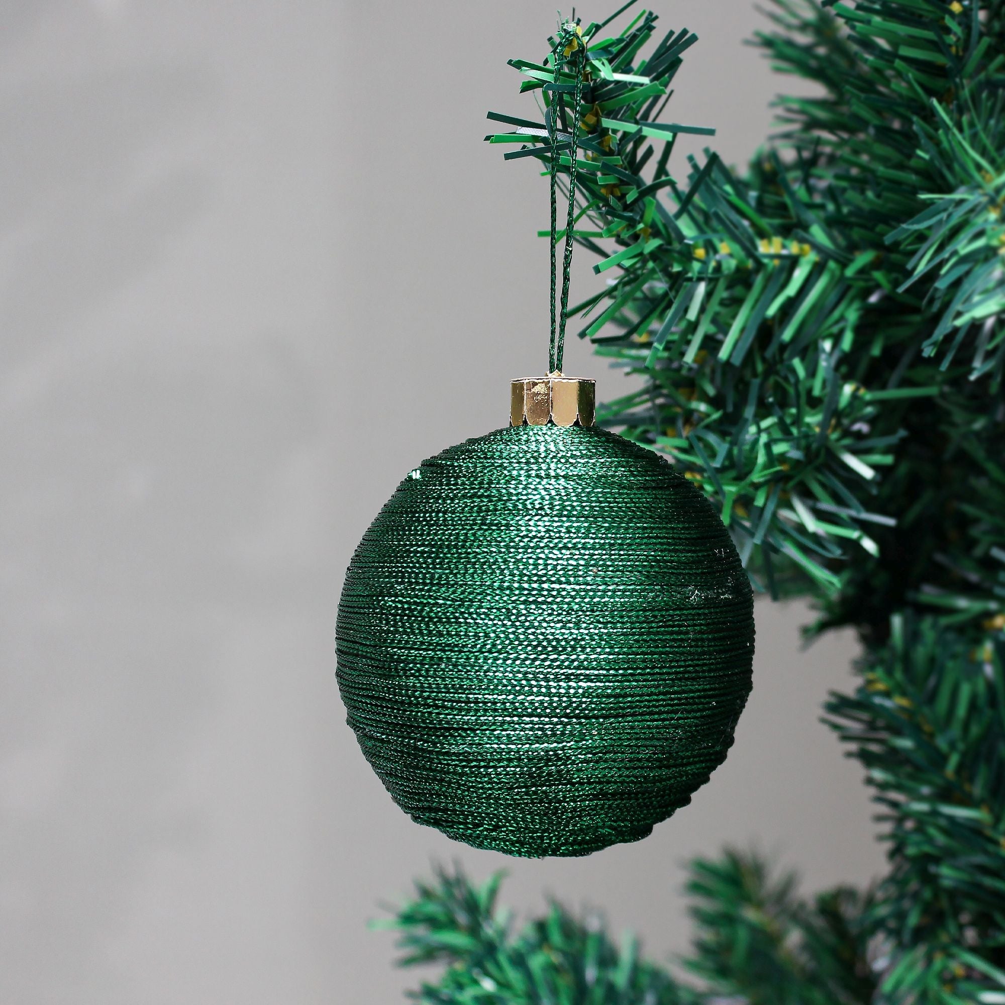 Handmade Christmas Ornaments - Lurex Baubles, 60mm, Green, 4pc