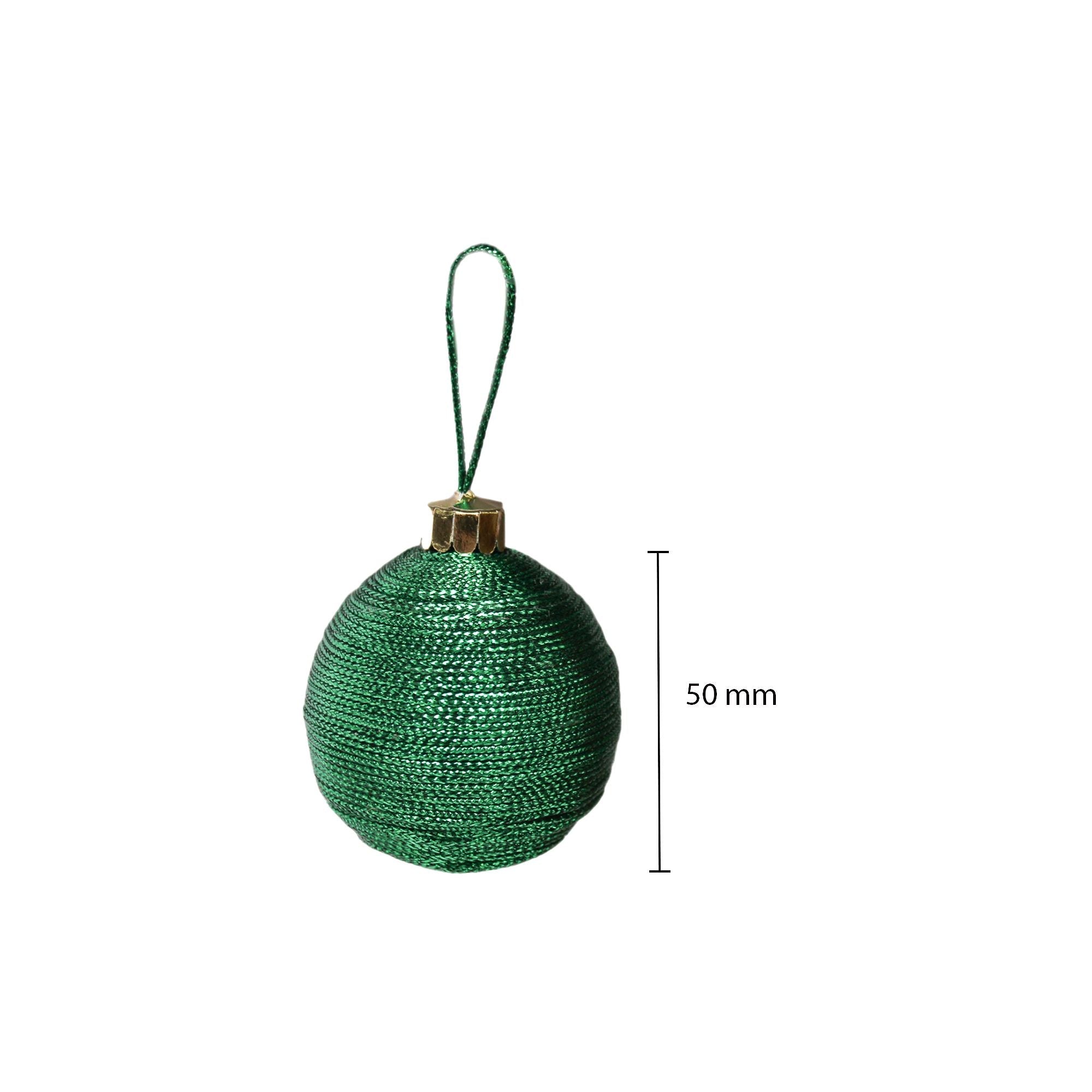 Handmade Christmas Ornaments - Lurex Baubles, 50mm, Green, 4pc